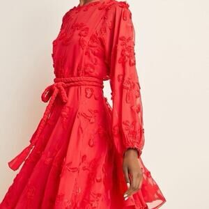 Anthropologie Mare Mare Red Floral Chiffon Dress Amal Textured Mini Flare Small